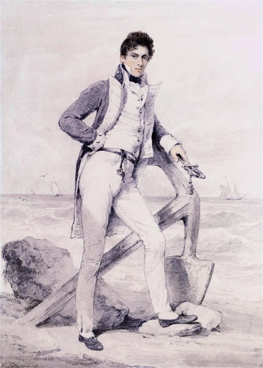 Kapetan Vilijam Host, komandant fregate „Amphion“. Crtež Henrija Edridža, 1811 — godine njegove pobjede nad francusko-venecijanskom eskadrom kod Lise (Visa). Dvije godine kasnije Host je doveo u Bokokotorski zaliv fregatu „Bacchante“. Javno dobro.